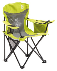 COLEMAN ™ Fyrefly Green Kids Chair, Glow in the Dark, Padded Back Rest, Foldable, Locking Frame, Insulated Arm Cooler, Mesh Drink Holder, Storage Pocket, Compact Quad Design, 600D Polyester, Carry Bag with Shoulder Strap