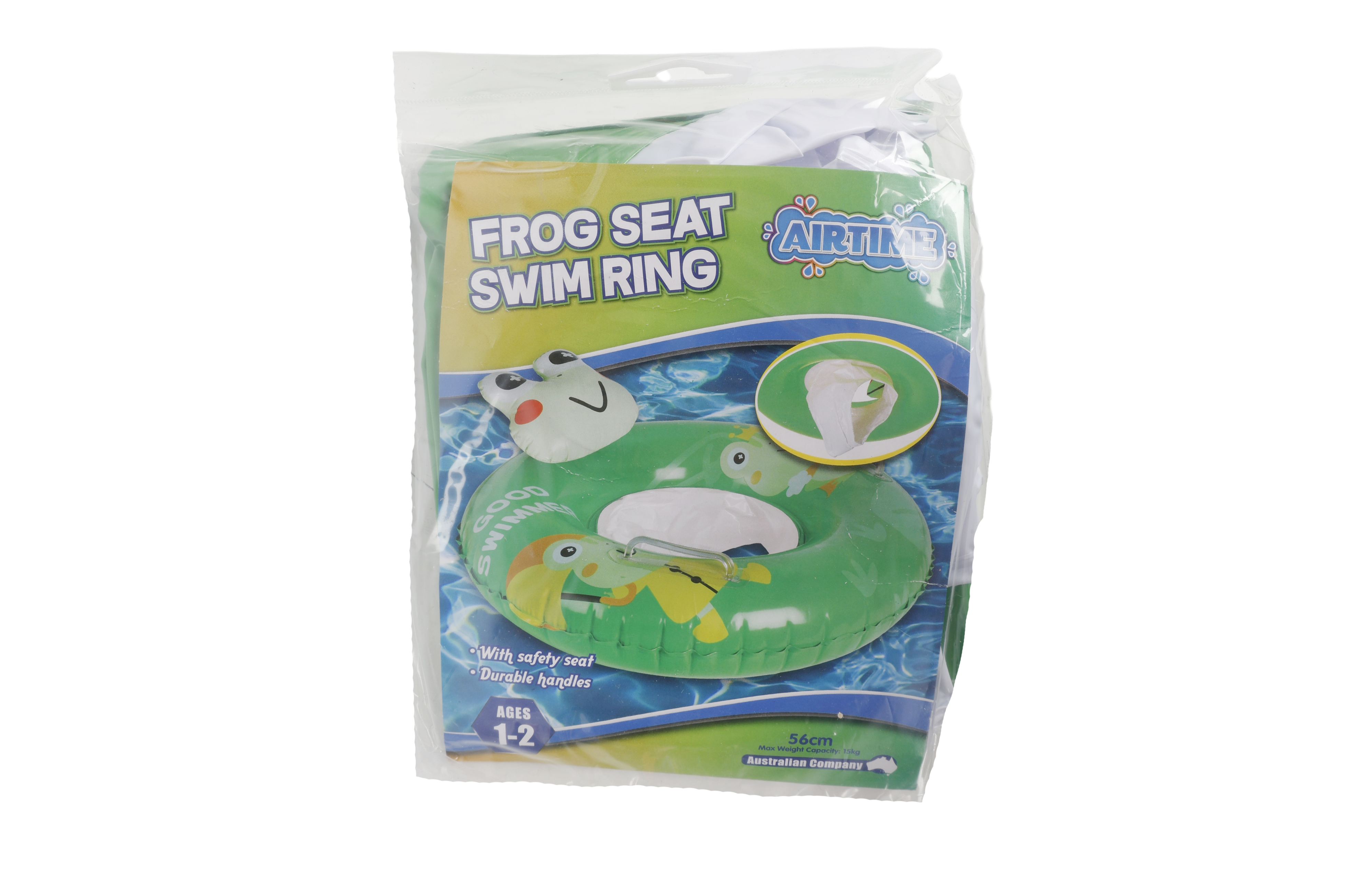 AirTime™ Kids Inflatable Frog Swim Ring with Seat 56cm - Ages 1-2yrs