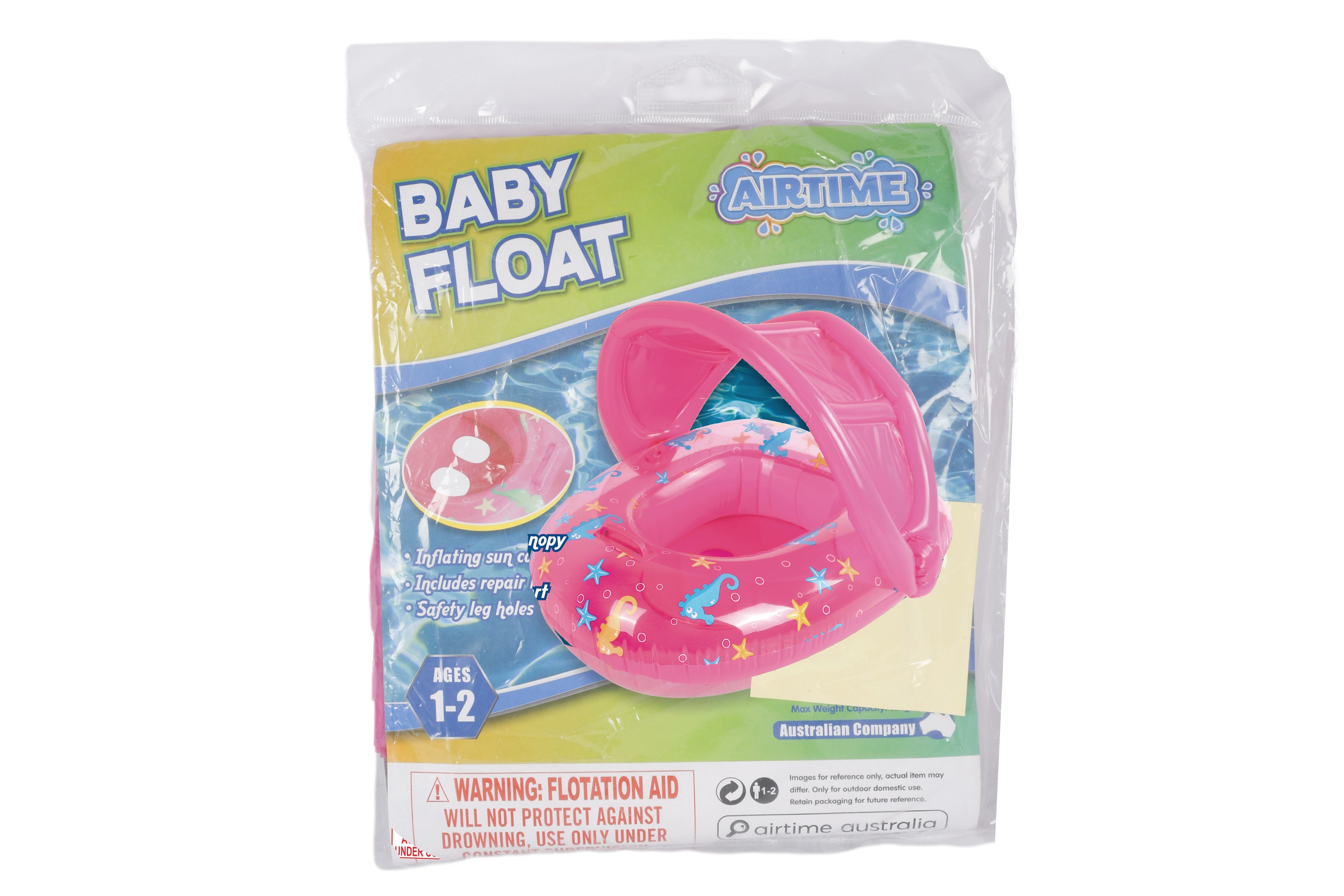 AirTime™ Inflatable Sealife Baby Float with Canopy Pink 90x76cm - Age 1-2yrs