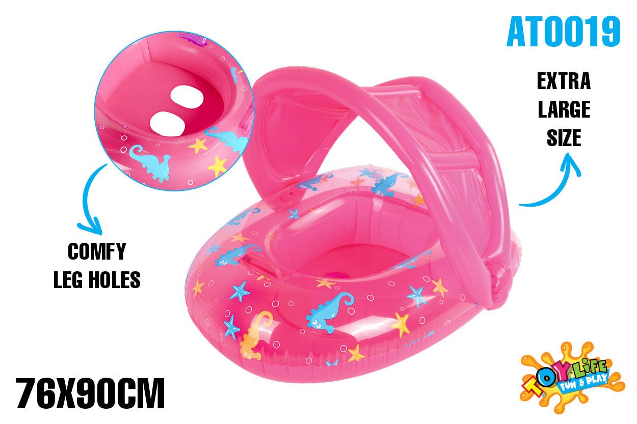 AirTime™ Inflatable Sealife Baby Float with Canopy Pink 90x76cm - Age 1-2yrs