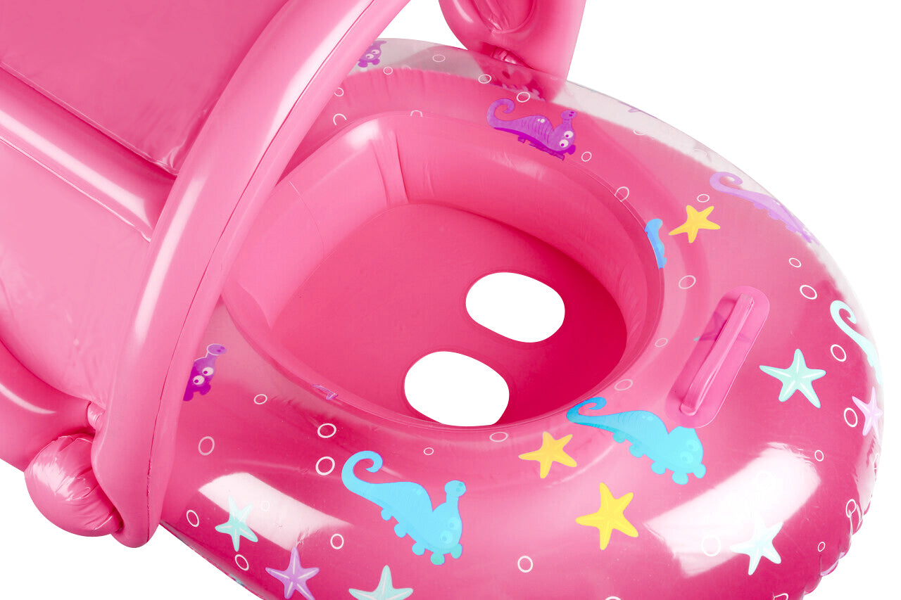 AirTime™ Inflatable Sealife Baby Float with Canopy Pink 90x76cm - Age 1-2yrs