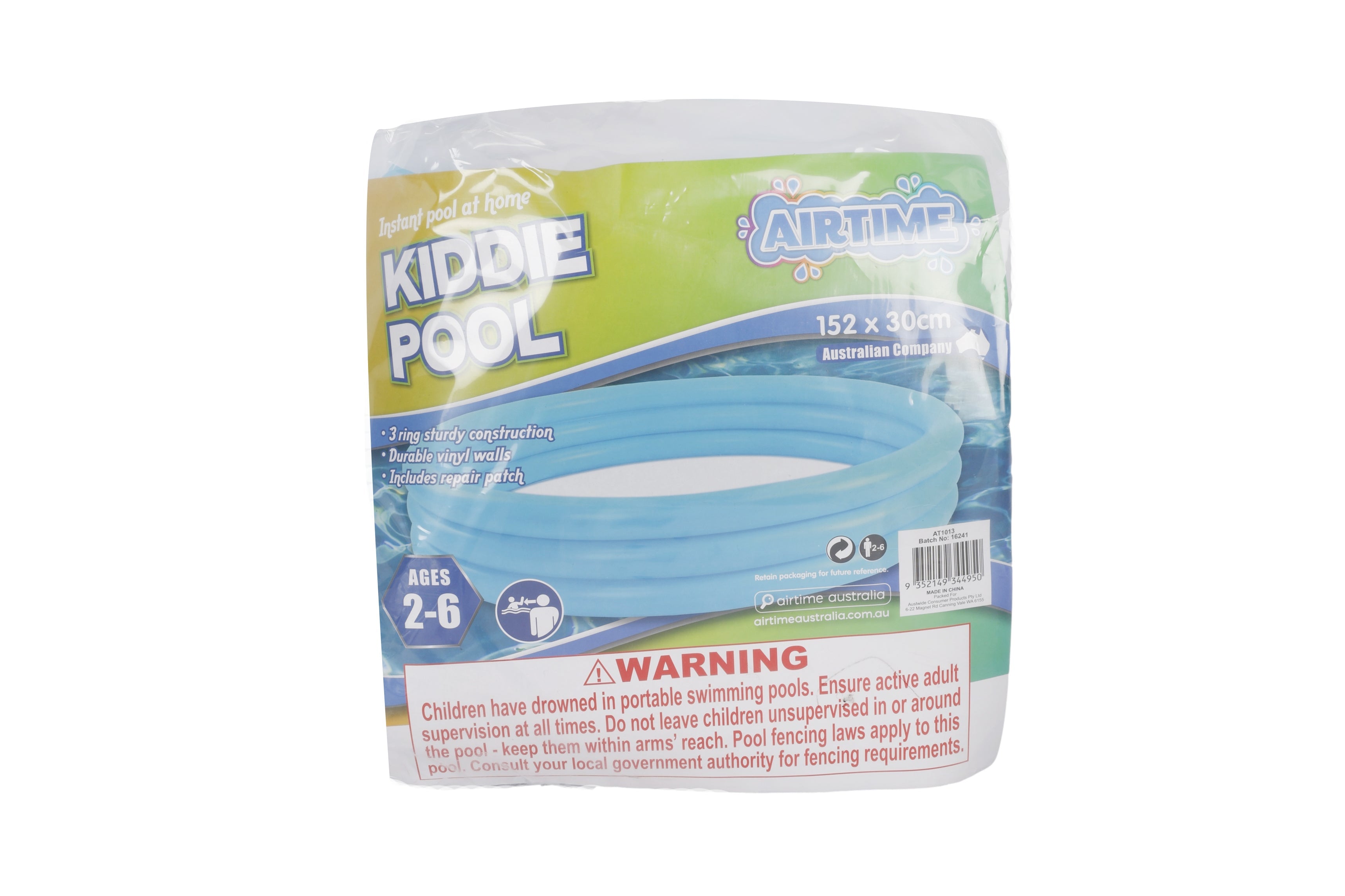 AirTime™ Inflatable 3 Ring Blue Kiddies Pool 152x30cm - Age 2-6yrs