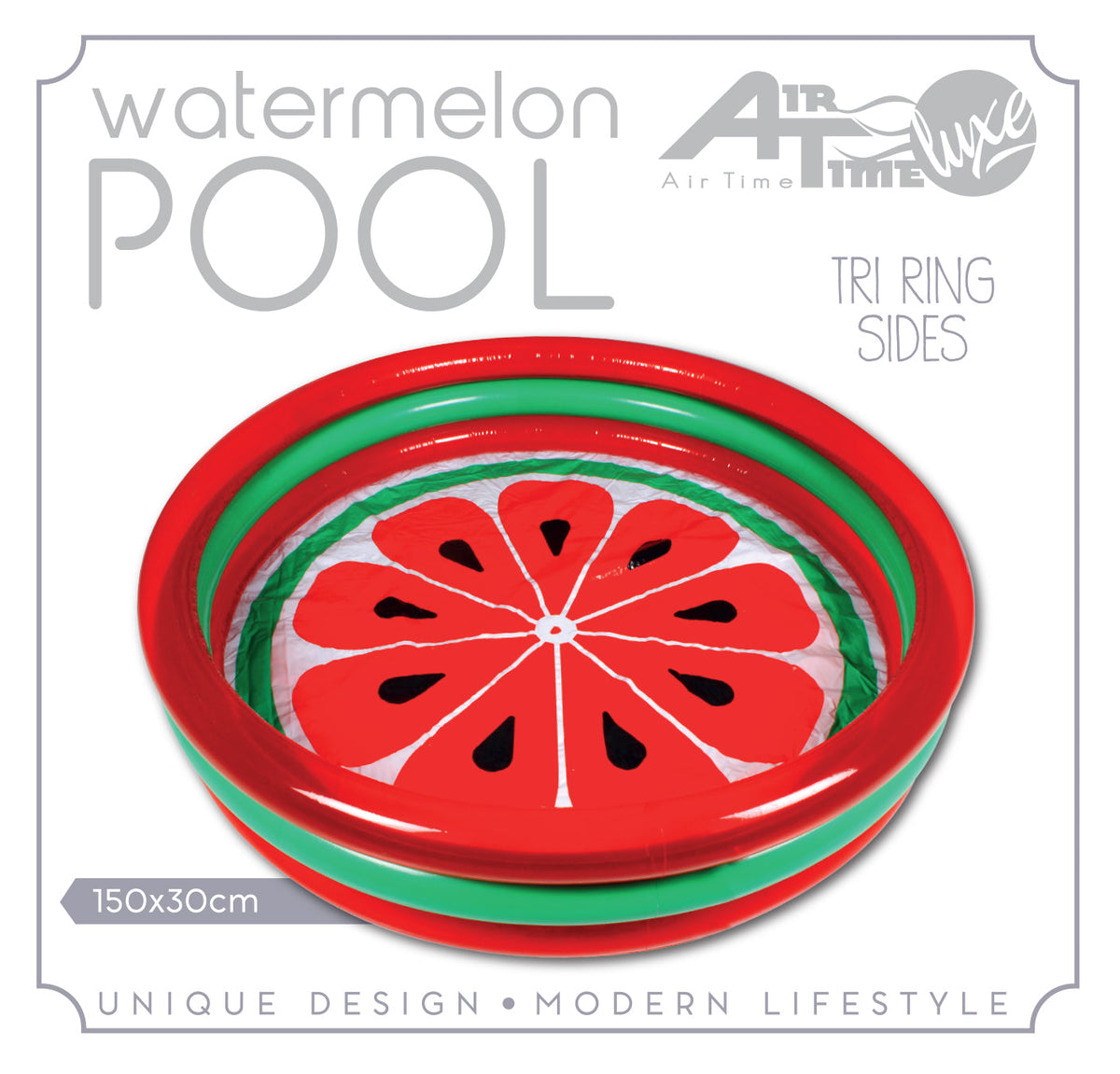 AirTime™ Inflatable 3 Ring Watermelon Kiddies Pool 155x25cm - Ages 3+