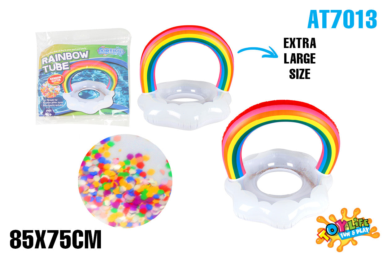 AirTime™ Extra Large Inflatable Rainbow Swim Ring 85x75cm - Ages 6+