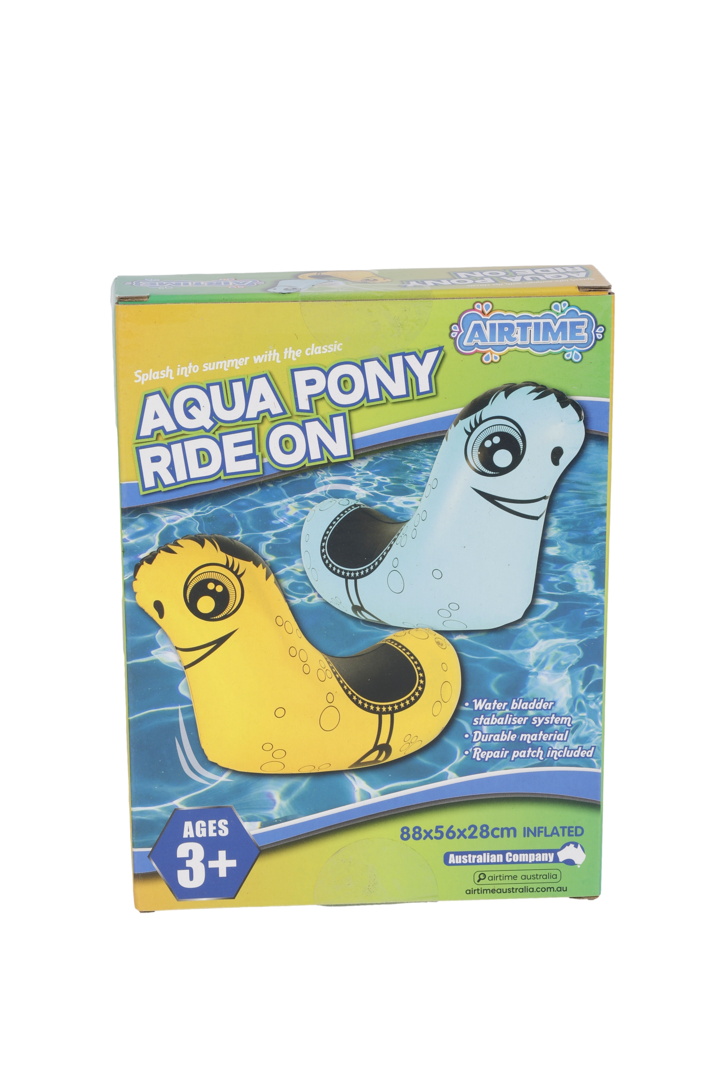 AirTime™ Inflatable Ride-on Aqua Pony with Stabiliser Yellow or Blue - Age 3+ (88x56x28cm)