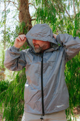 UNISEX STOWAWAY RAIN JACKET LARGE - GREY