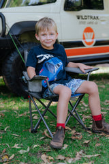 WILDTRAK™ KIDS Youth Foldable Camp Chair, Compact, Drink Holder, Easy Clean Fabric, Safety Lock to Prevent Chair from Collapsing, Weight Rated 120kg, Carry Bag with Shoulder Strap