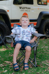 WILDTRAK™ KIDS Youth Foldable Camp Chair, Compact, Drink Holder, Easy Clean Fabric, Safety Lock to Prevent Chair from Collapsing, Weight Rated 120kg, Carry Bag with Shoulder Strap