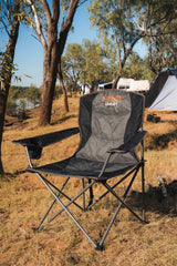 Wildtrak™ Varley Camp Chair with High-tensile Steel Frame, Cushioned Back Rest, Drink Holder, Weight Rated 136kg, Headrest Storage Pocket , Carry Bag with Shoulder Strap