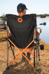 WILDTRAK™ Cheynes Deluxe Solid Arm Chair with High Back, Fully Cushioned, Wine Glass Holders, Drink Holder, Media Pocket, Self-Levelling Feet for Camping & Events, Zipped Storage Pocket for Carry Bag with Shoulder Strap