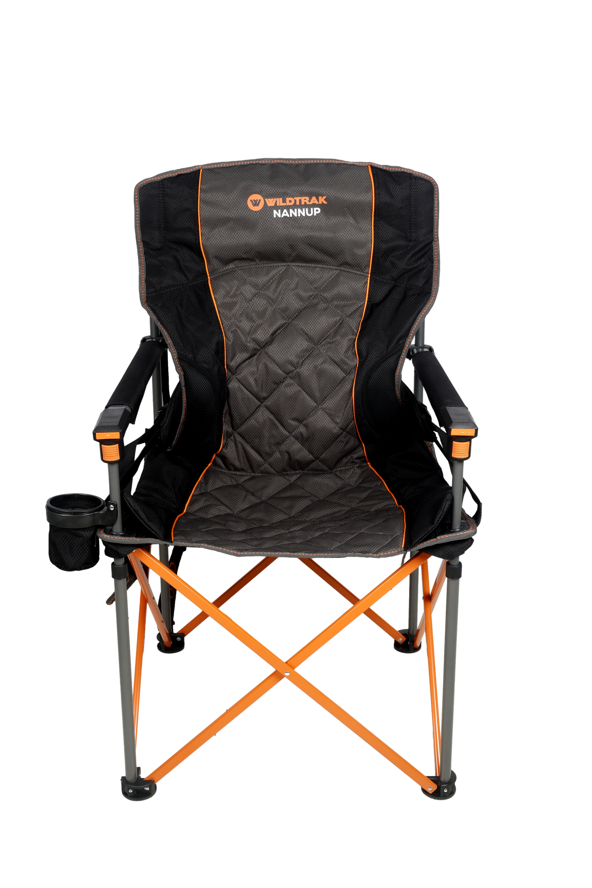 WILDTRAK™ Deluxe Nannup Foldable Camp Chair, Cushioned Seat & Back Rest, Wine Glass Holder, Media Storage Pocket, Adjustable Lumbar Support, Zippered Storage Pocket for Carry Bag with Shoulder Strap, Weight Rated 200kg Camping and Events