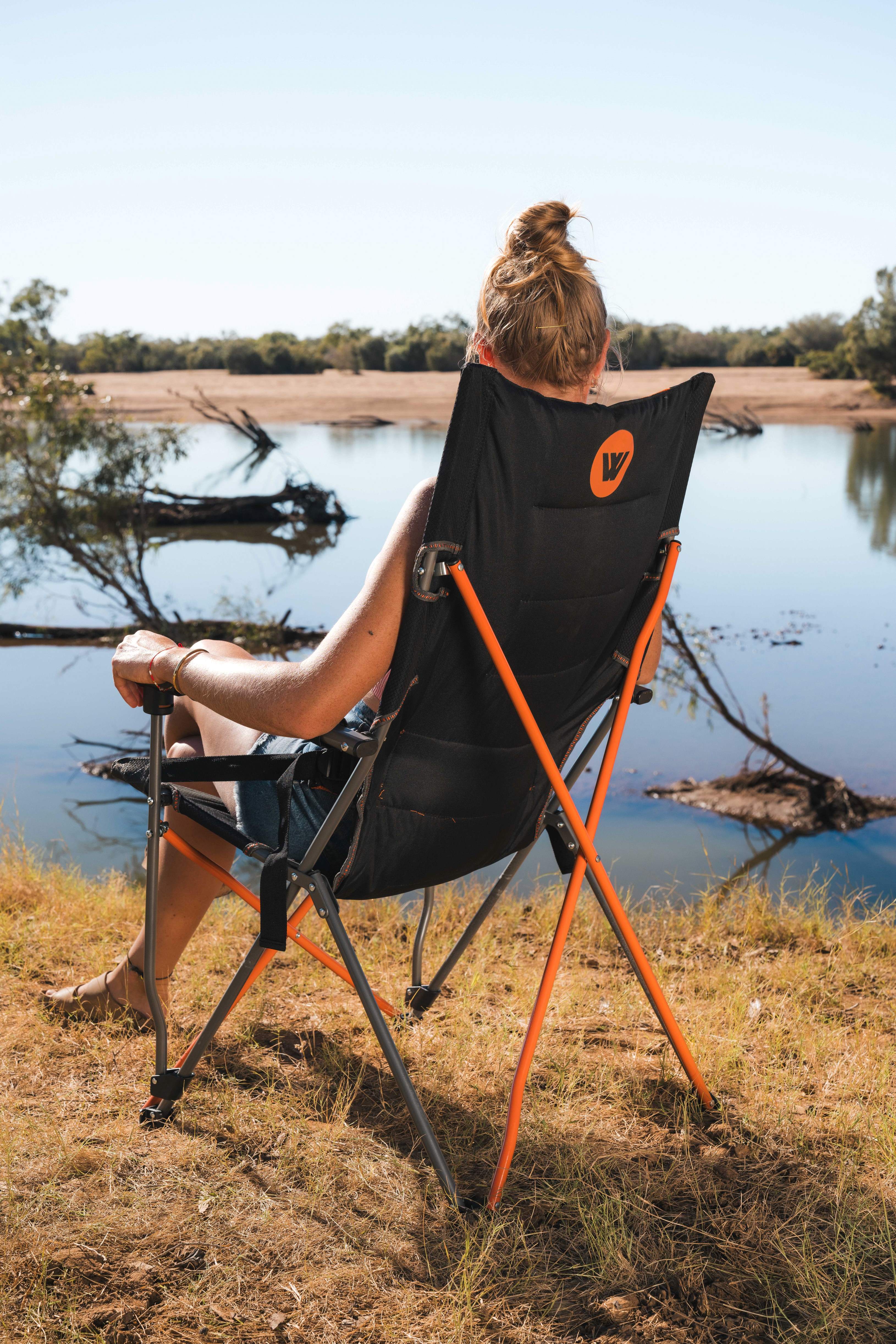 Yamba Solid Arm Chair with Lumbar Support for Camping and Events (Folding Chair + Carry Bag)