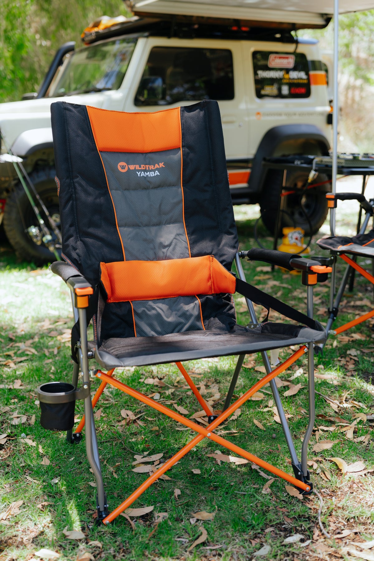 Yamba Solid Arm Chair with Lumbar Support for Camping and Events (Folding Chair + Carry Bag)