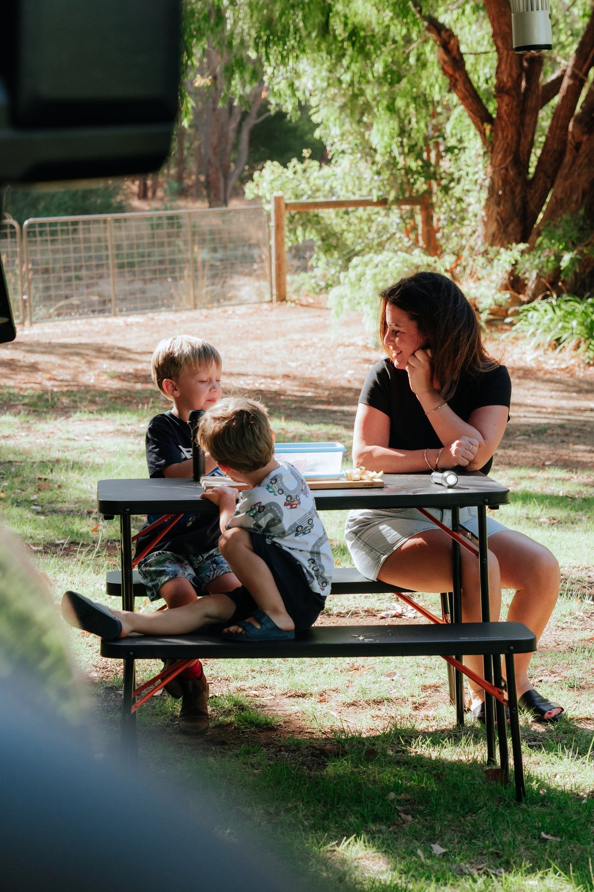 Wildtrak™ 3pc Picnic Table & Bench Set, Vacuum Moulded, Auto Lock, Folds Flat for Storage, Carry Handle, Great for Families, Camping Outdoors