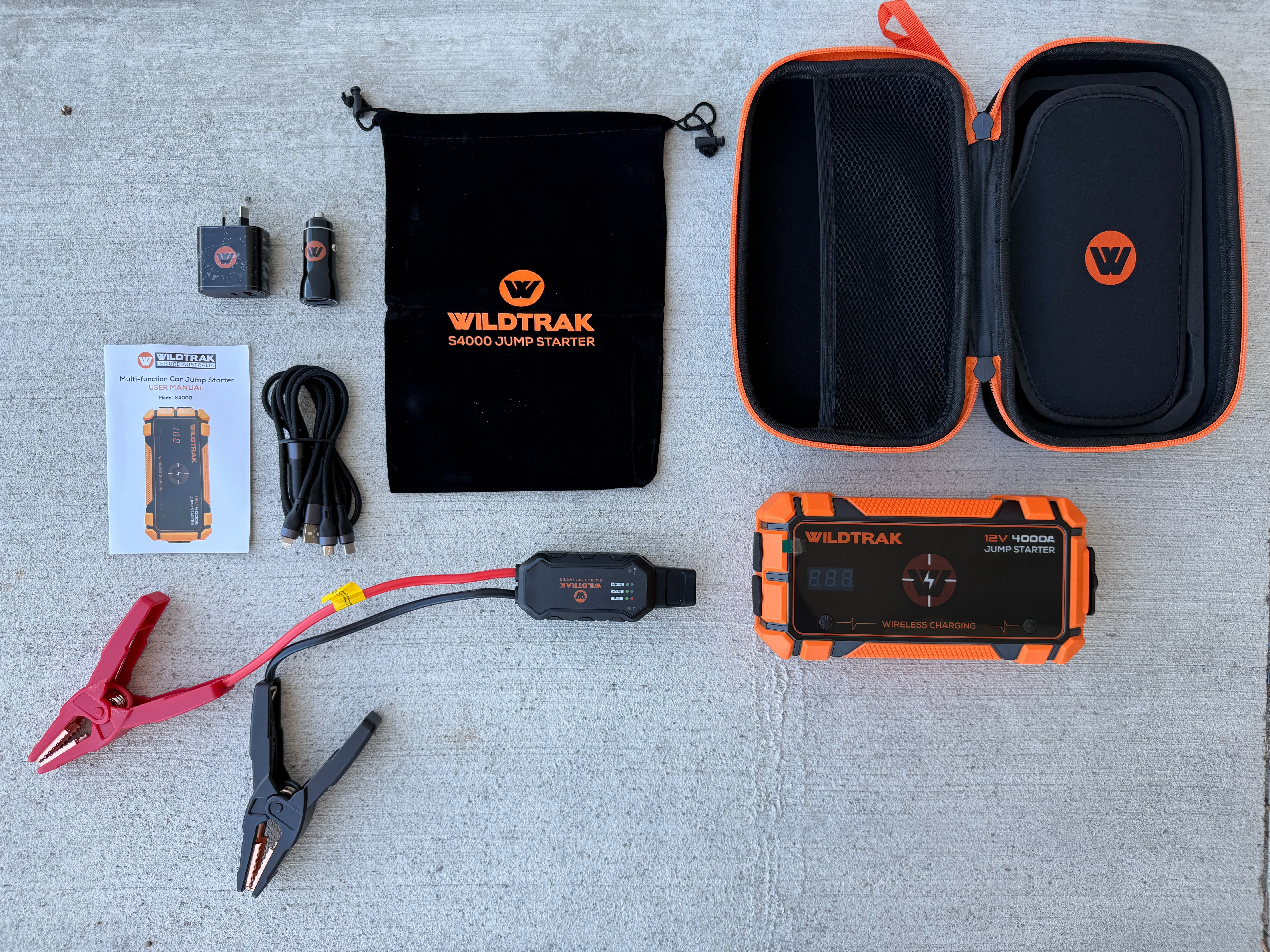 Wildtrak™ Heavy-Duty 4000A 28KMAH HP Lithium Car & 4WD Jump Starter (Petrol & Diesel) with Case, USB C Port & Wireless Charging