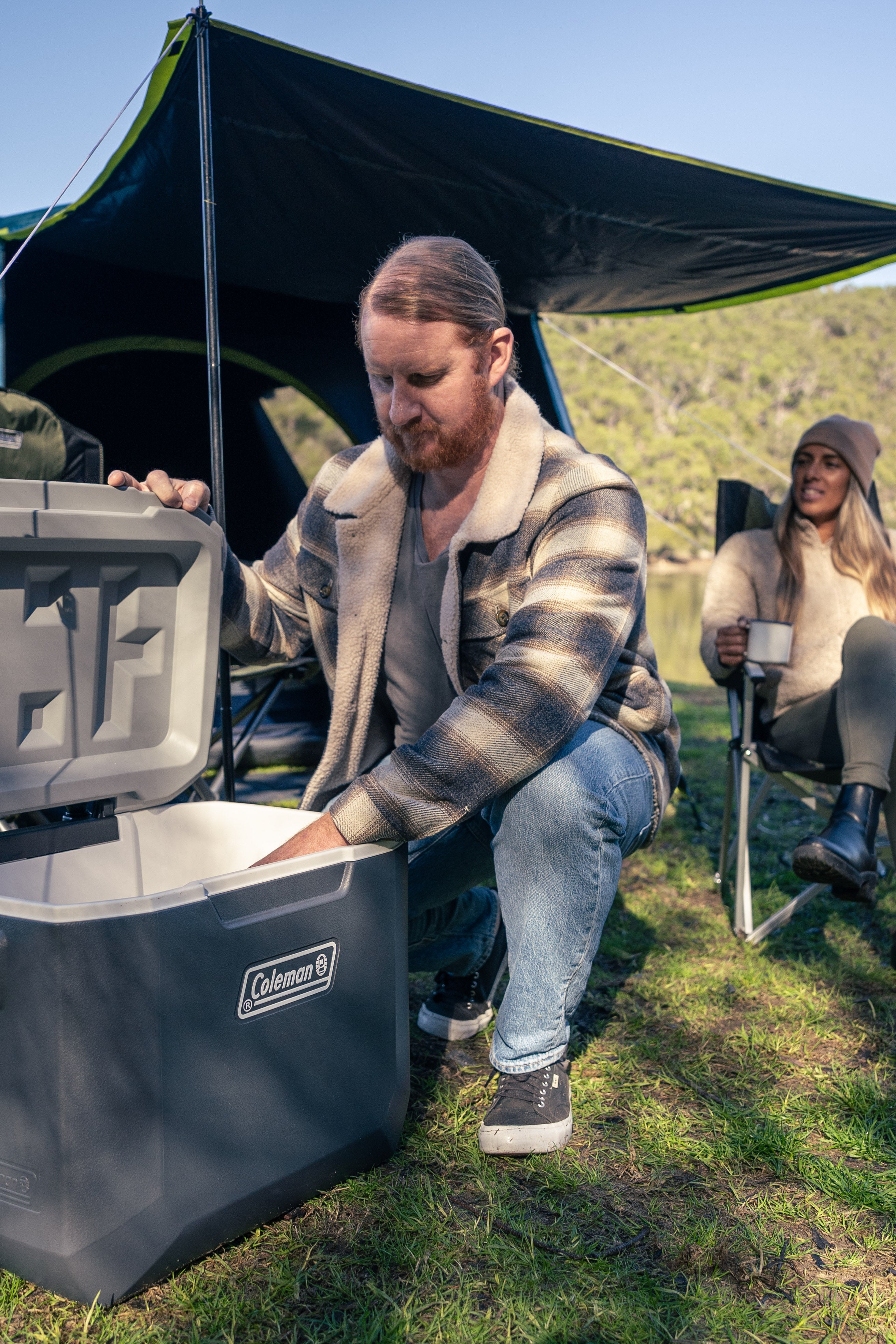 Coleman™ Extreme Daintree Cooler 57L Grey with Heavy Duty Wheels Retractable Towing Handle and Side Carry Handles