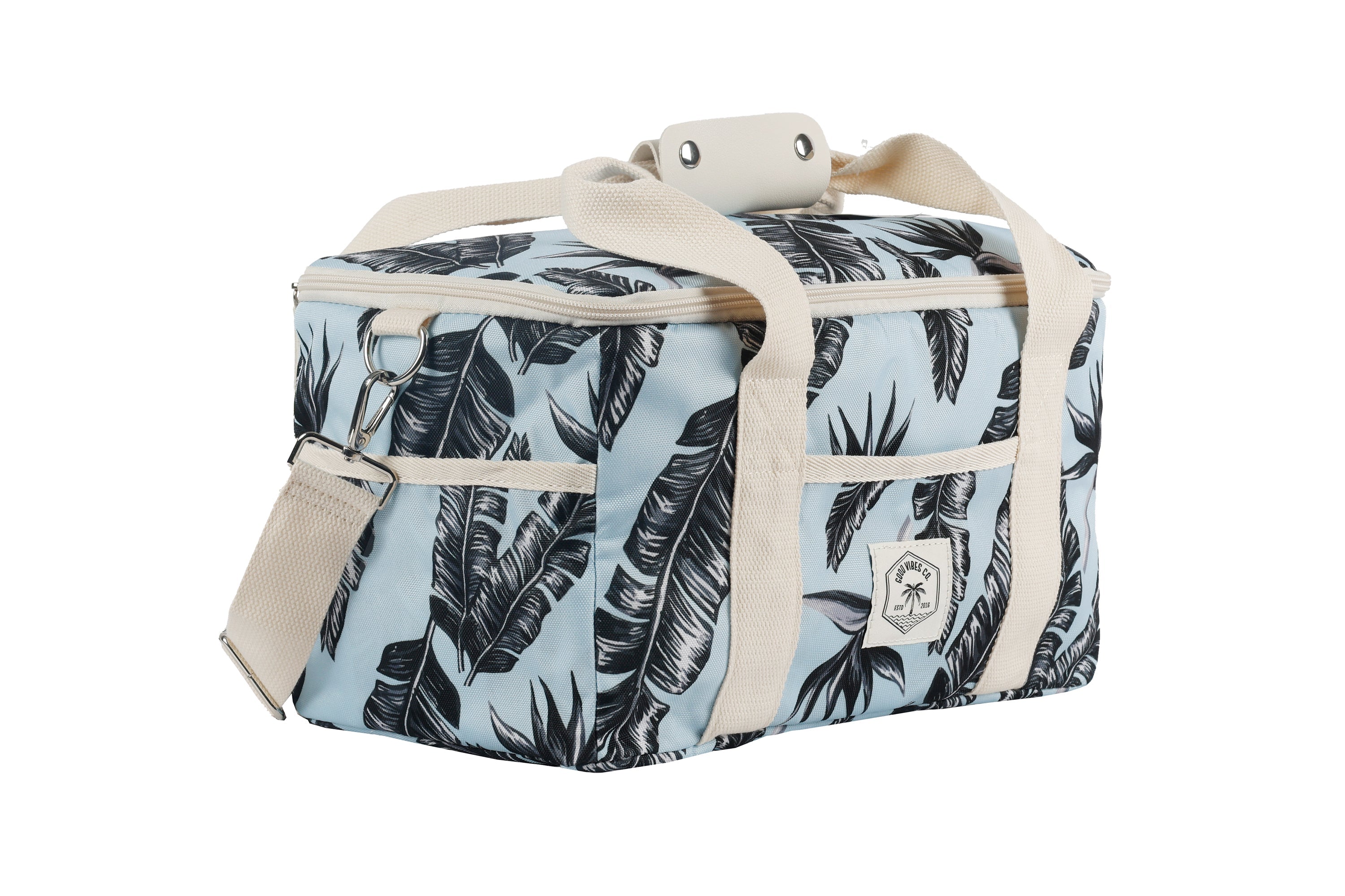 Good Vibes™ 15 Can Deluxe Cooler Bag, Insulated Lining, Removable Shoulder Strap, Storage Pocket - Sorrento Palm