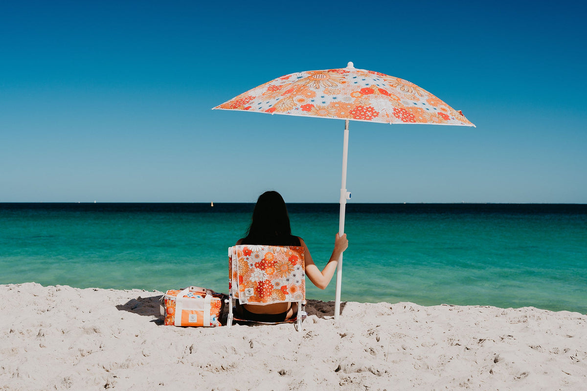 Good Vibes™ Foldable Beach Chair with Carry Strap, Lightweight & Portable, High Back, Powder Coated Frame - Retro Summer