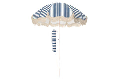 Good Vibes™ 2m Premium 100% Canvas Beach Umbrella, UV50+, Wood Pole, Cotton Tassels, Tilting Mechanism, Sand Screw - Mediterranean