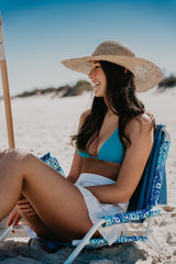 Good Vibes™ Foldable Beach Chair with Carry Strap, Lightweight & Portable, High Back, Powder Coated Frame - Peacock Paradise