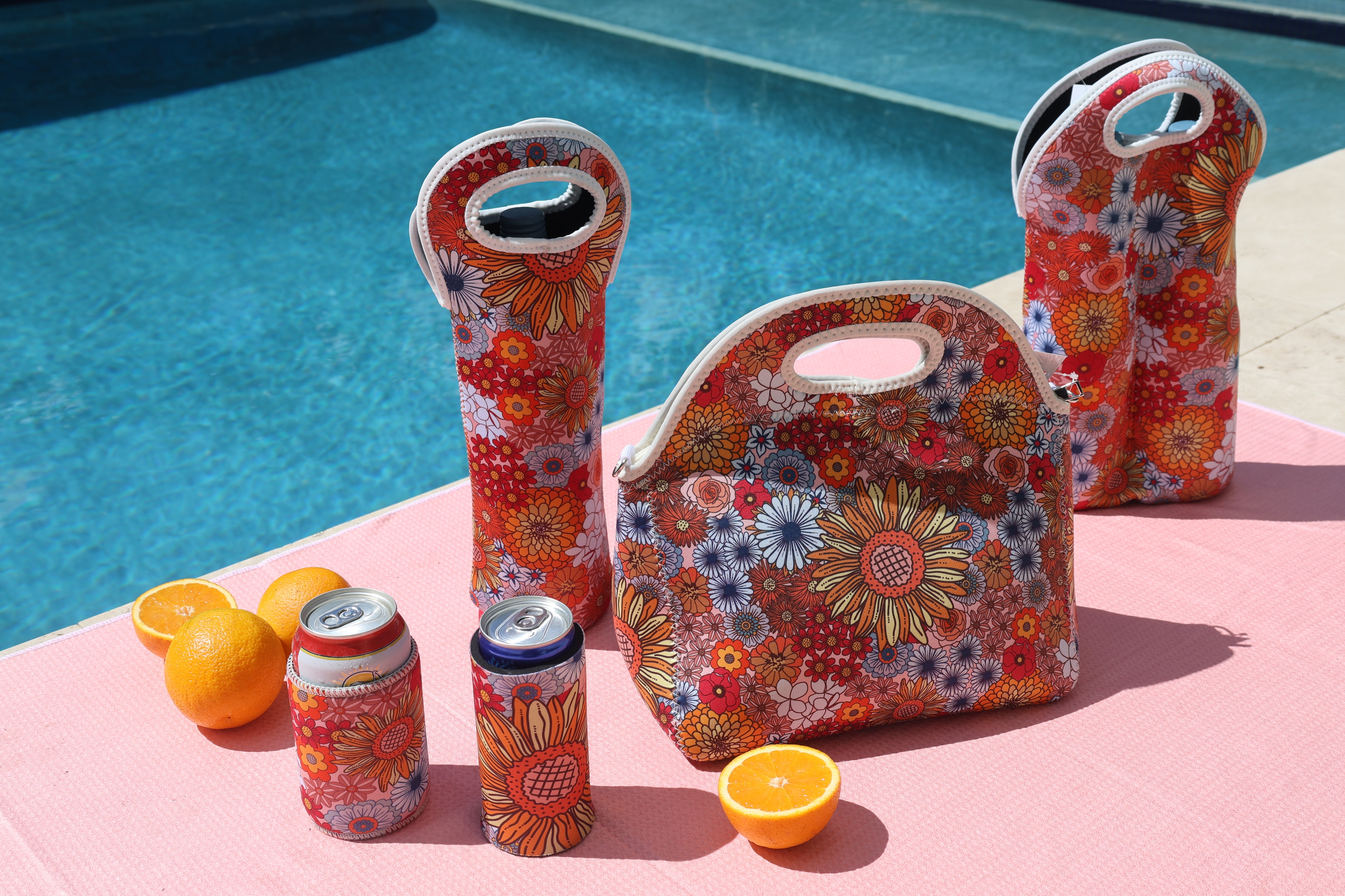 Good Vibes™ Neoprene Single Bottle Holder Bag - Retro Summer