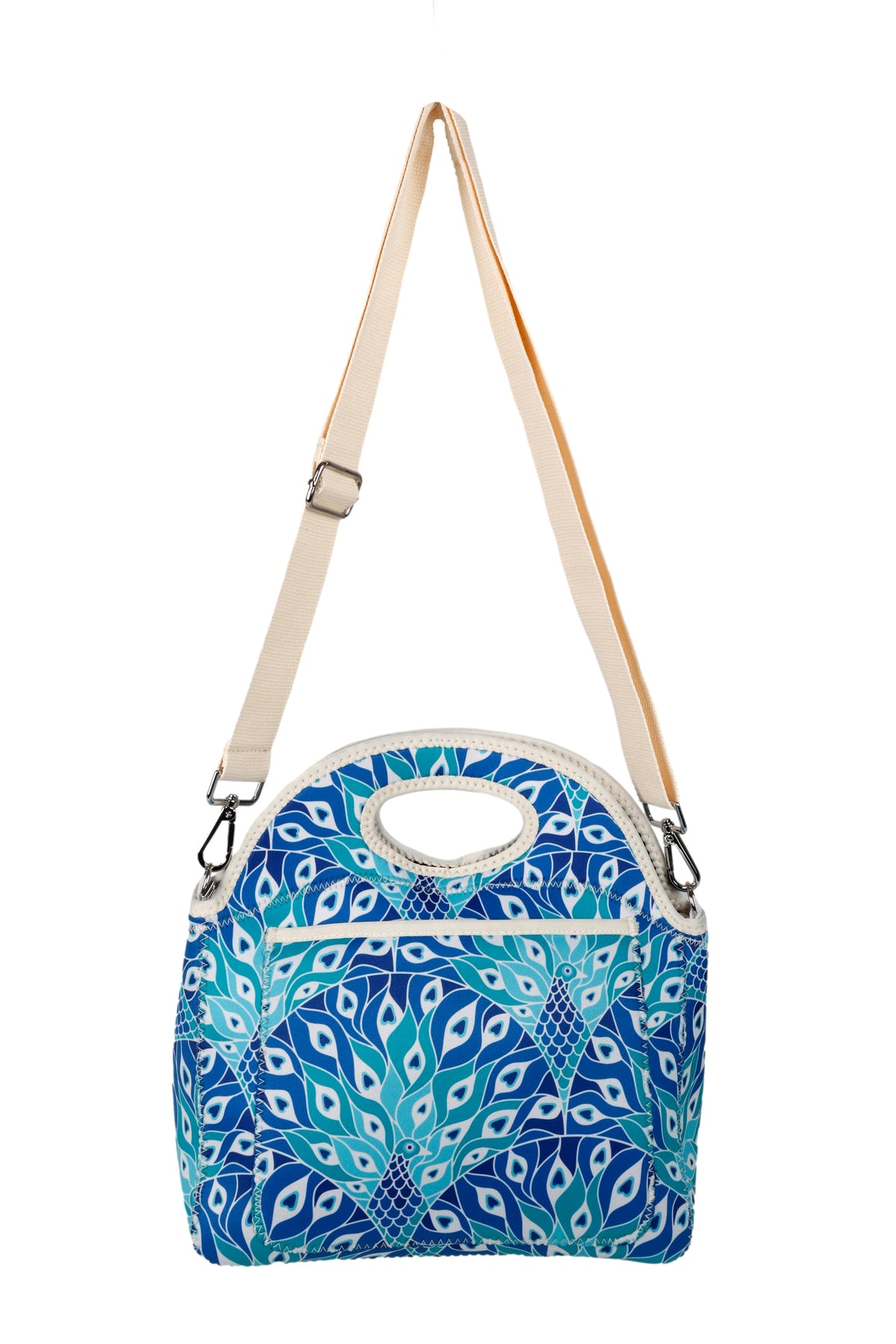 Good Vibes™ Neoprene Lunch Bag with Shoulder Strap - Peacock Paradise