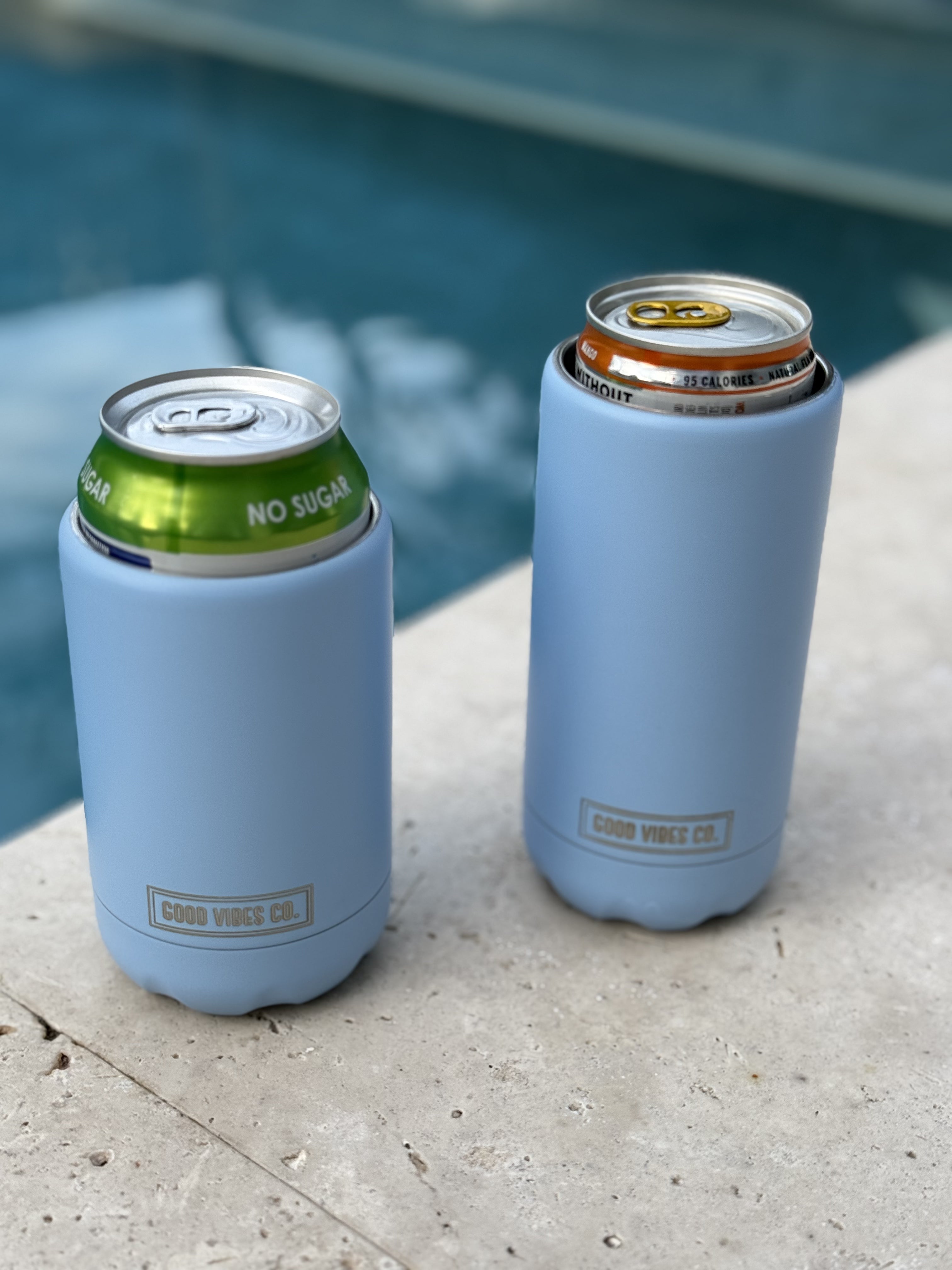 Good Vibes™ Insulated Double Wall Stainless Steel Skinny Bottle & Can Cooler - Bay Blue