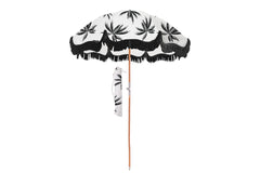 Good Vibes™ 2m Premium 100% Canvas Beach Umbrella, UV50+, Wood Pole, Cotton Tassels, Tilting Mechanism, Sand Screw - Havana