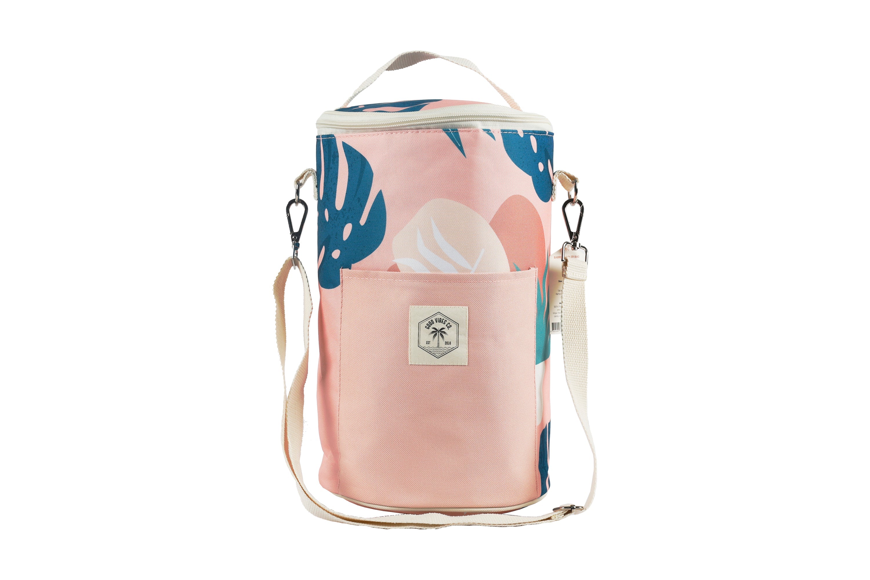 Good Vibes™ Insulated Barrel Cooler Bag with Shoulder Strap - Blush Palm