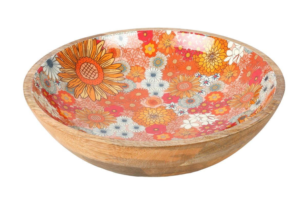 Good Vibes™ Mango Wood and Enamel Salad Bowl 31cm - Retro Summer