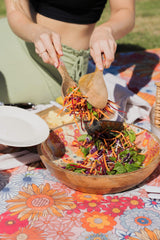 Good Vibes™ 2pc Mango Wood & Enamel Salad Servers 24cm - Retro Summer