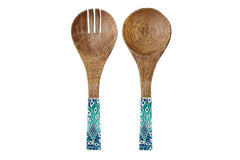 Good Vibes™ 2pc Mango Wood & Enamel Salad Servers 24cm - Peacock Paradise