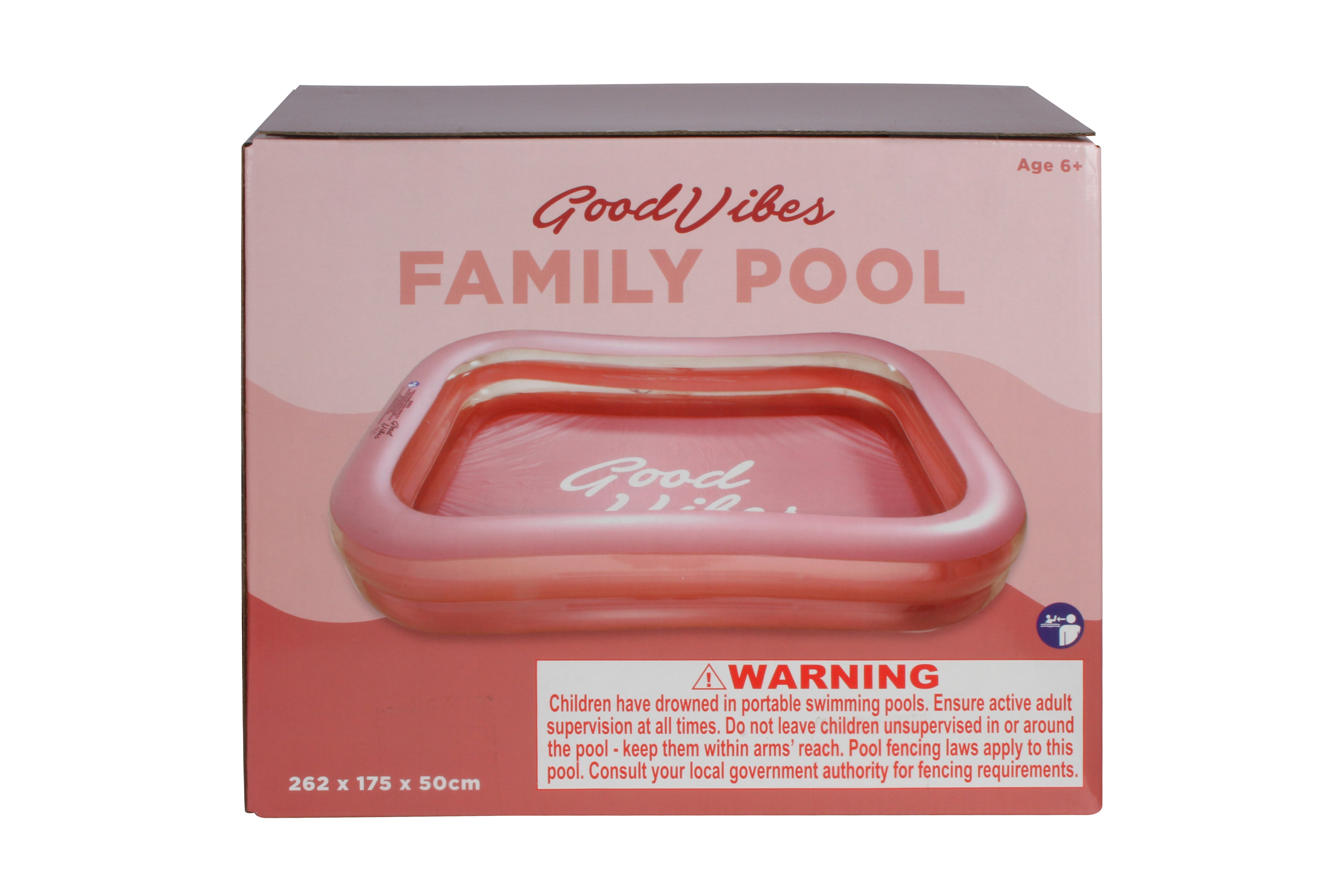 Good Vibes™ Inflatable Family Swimming Pool Extra Large Twin Tube Heavy Duty PVC Pink 262x175x50cm