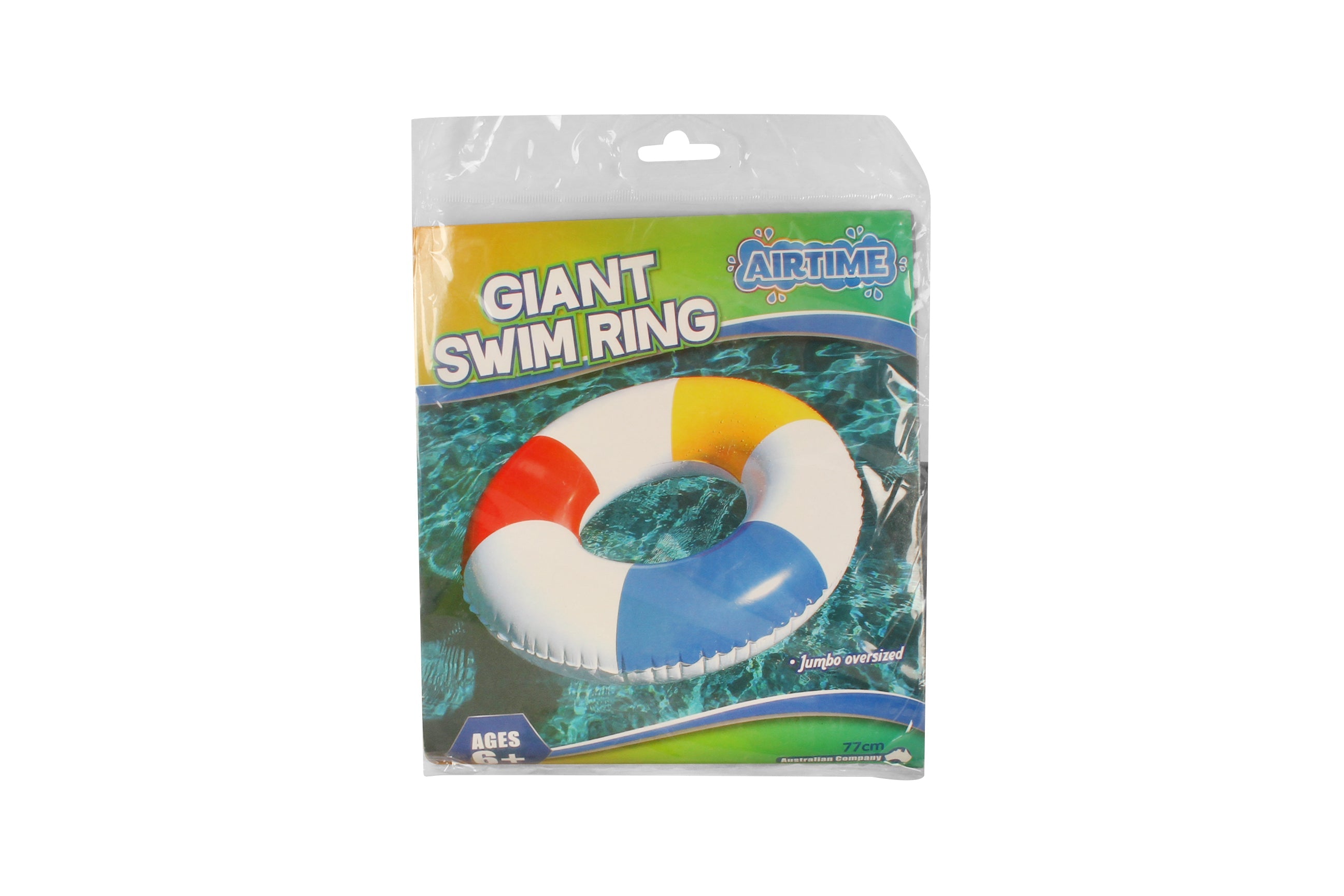 AirTime™ Large Inflatable Swim Ring - Red Yellow Blue Stripe 80cm