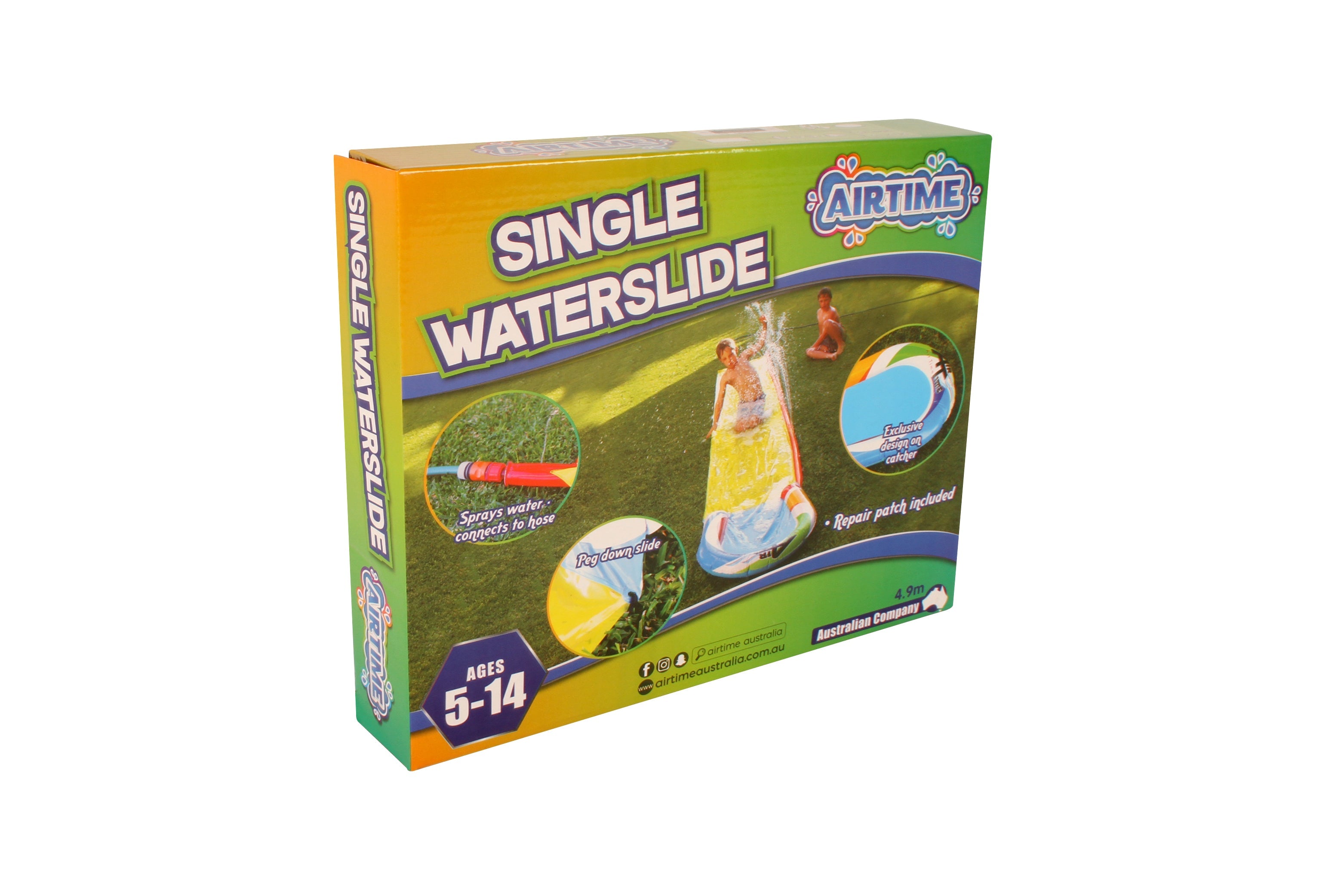 AirTime™ Single Waterslide, Sprays Water, Connects to hose, Catcher 4.9m