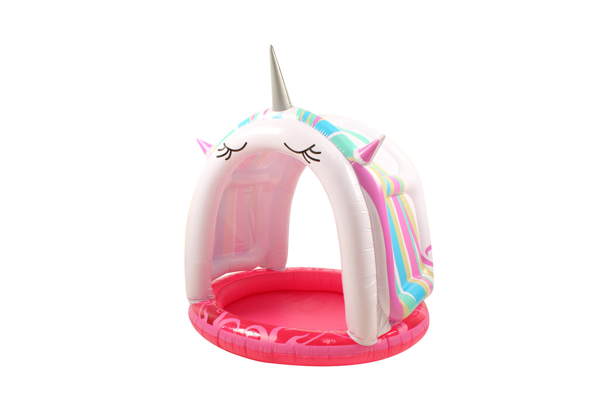 AirTime™ Inflatable Paddling Pool with Unicorn Canopy 15cm Depth 110x100x100cm - Age 2-6yrs