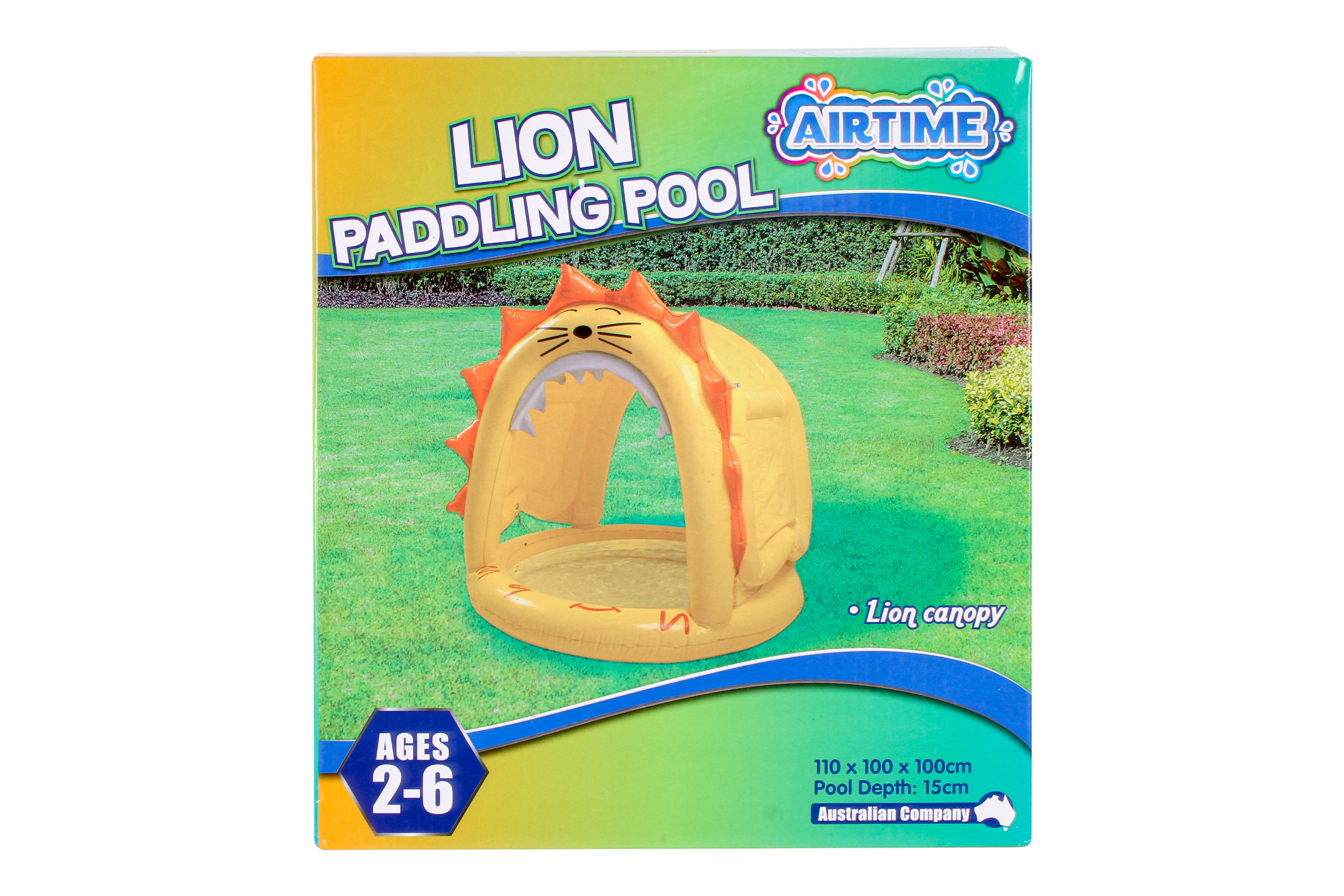 AirTime™ Inflatable Paddling Pool with Lion Canopy 15cm Depth 110x100x100cm - Age 2-6yrs