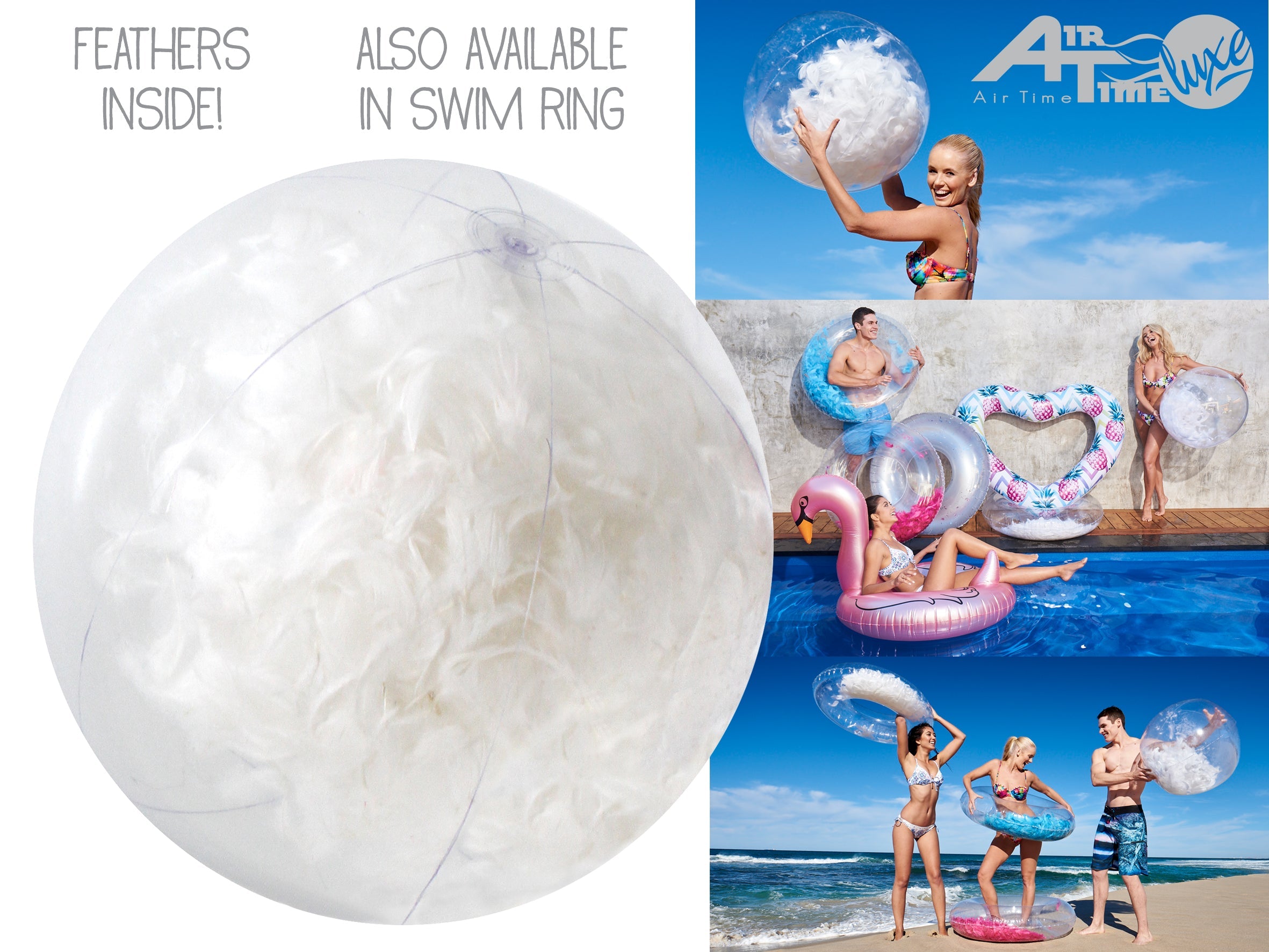 AirTime™ Large Inflatable White Feather Beach Ball 60cm