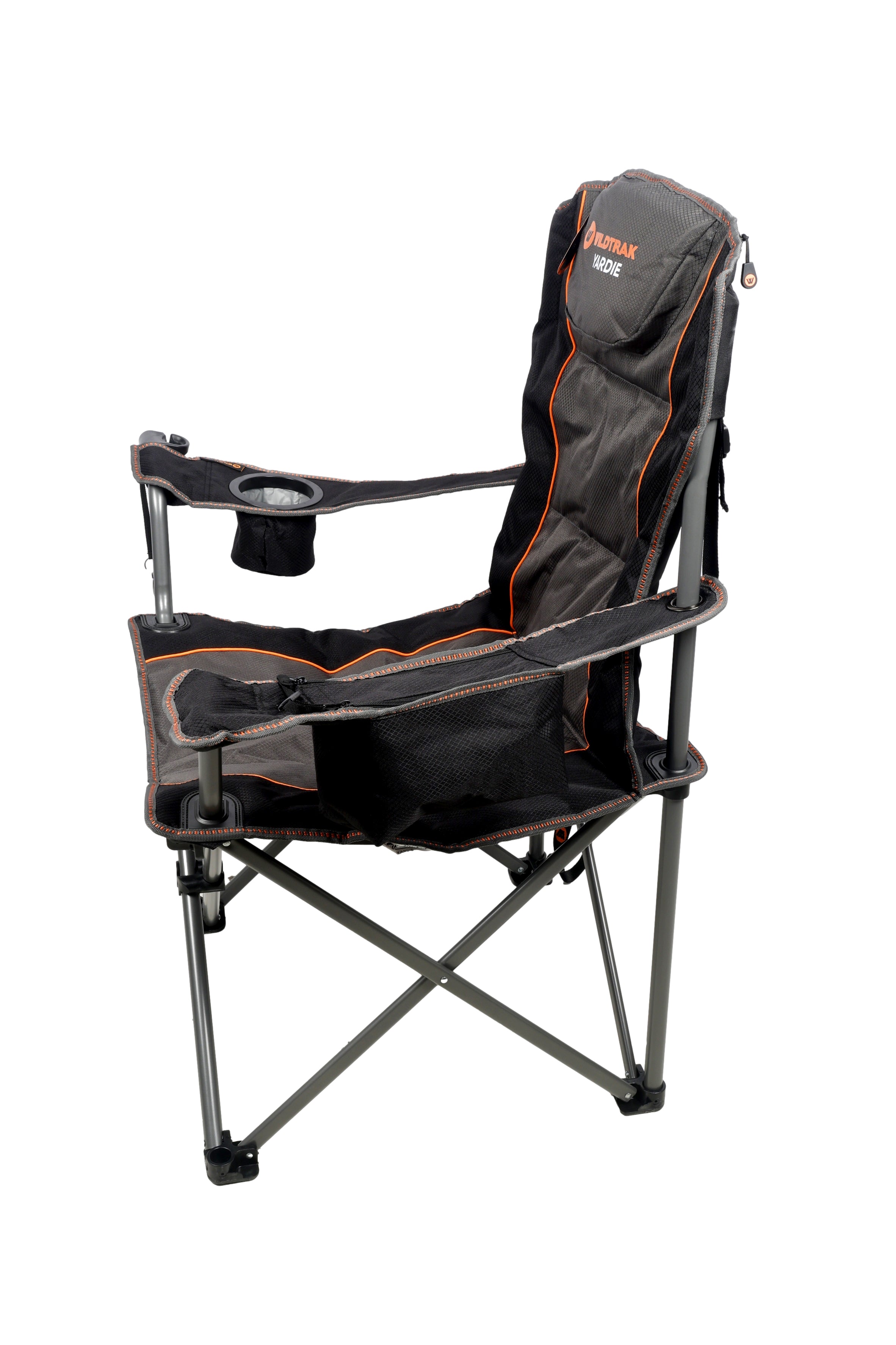 Wildtrak™ DELUXE Yardie Foldable Arm Chair with Shoulder Strap, Built-in Cooler Storage, Drink Holder, Wine Glass Holder, Bottle Opener, Adjustable Arm Straps, Large Mesh Storage Pocket, Head Rest Bag Storage, Rated 250kg, Storage Bag with Shoulder Strap